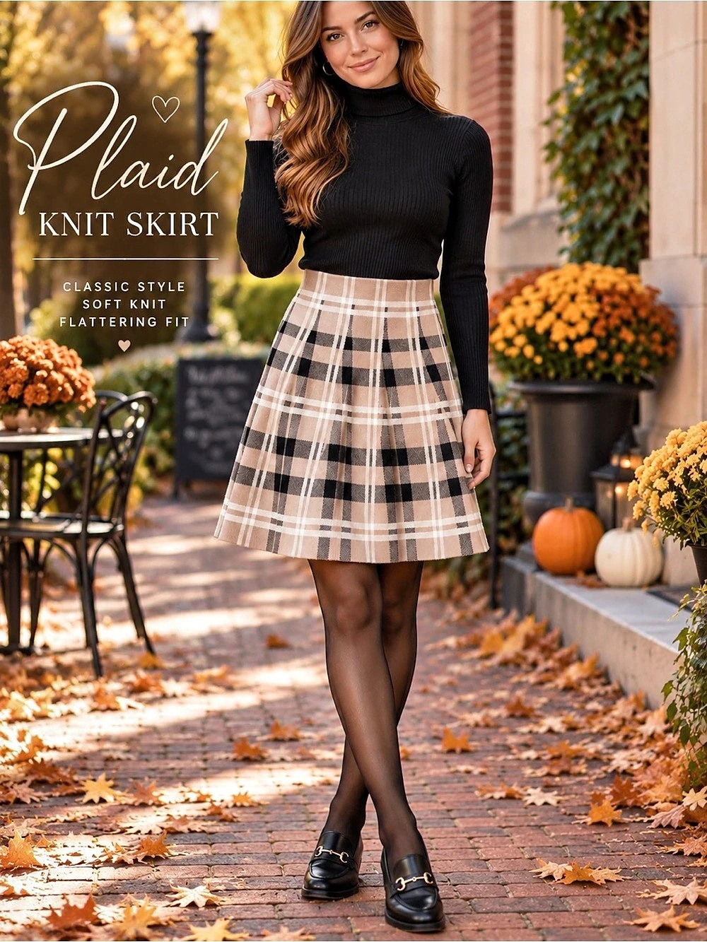 Classic Concepts Plaid Knit Skirt Plaid A-Line Skirt in Pink & Black Size Medium